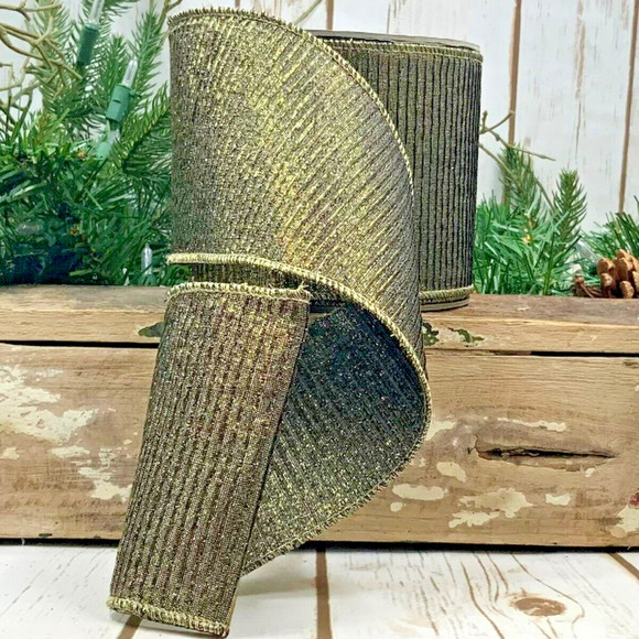 Antique Gold Metallic Wire Edge d stevens Ribbon 4" x 10 yds Christmas Ribbon - Picture 1 of 1